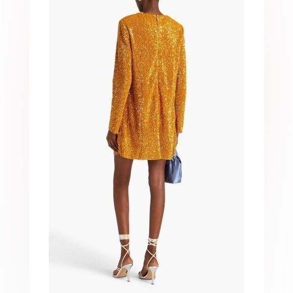New Stine Goya Odis Mini Shift Dress Gold Sequin Sparkle Long Sleeve Sz S - Picture 5 of 16